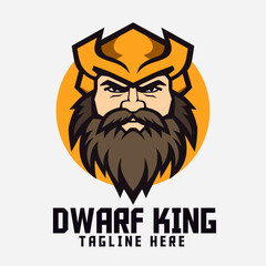 Ancient Hero Sport and Esport with Nordic Warrior Icon Badge Emblem, Dwarf King Head Mascot Logo, and Man with Crown Template