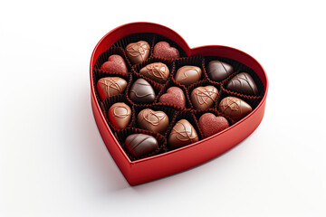 Obraz premium Red heart-shaped box of chocolates, isolated on white background. Love. Valentine's Day.