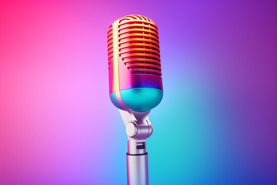 Illustration: podcast microphone on gradient background. Generative AI