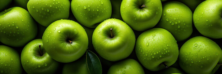 Banner of green apples, fresh organic fruits from the farm