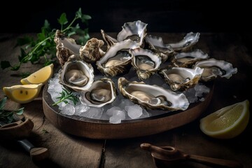 oysters served cold on ice. Generative AI