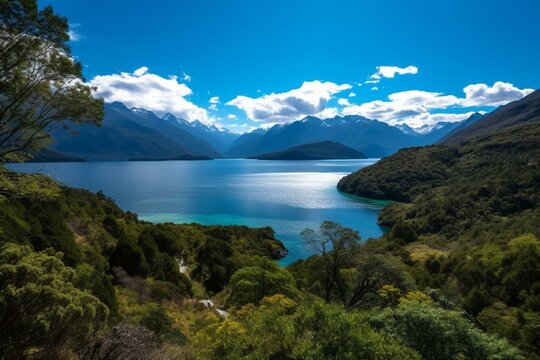 Beautiful scenic landscapes in Argentina's Patagonia region, including Bariloche Island, Isla Victoria, and Arrayanes Forest. Generative AI