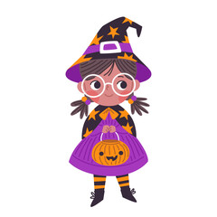 witch girl with halloween pumpkin