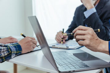 Business team in a meeting Leadership vision Collaboration and teamwork of business teams in office work meeting