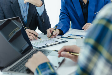 Business team in a meeting Leadership vision Collaboration and teamwork of business teams in office work meeting