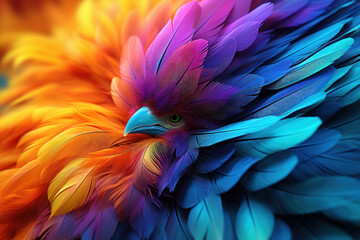 Fantastic bird with bright plumage, a bird from a fairy tale