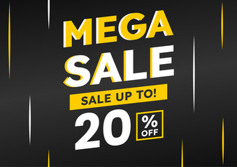 mega sale black banner. up to 20% off. Super Sale, special offer banner
