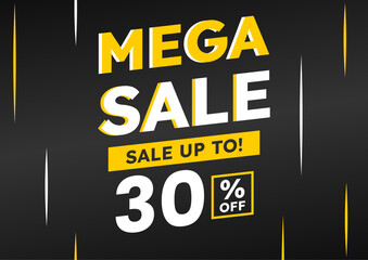 mega sale black banner. up to 30% off. Super Sale, special offer banner