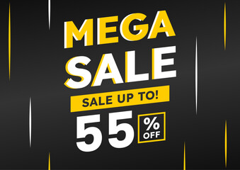 mega sale black banner. up to 55% off. Super Sale, special offer banner