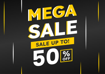 mega sale black banner. up to 50% off. Super Sale, special offer banner