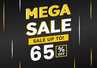 mega sale black banner. up to 65% off. Super Sale, special offer banner