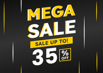 mega sale black banner. up to 35% off. Super Sale, special offer banner