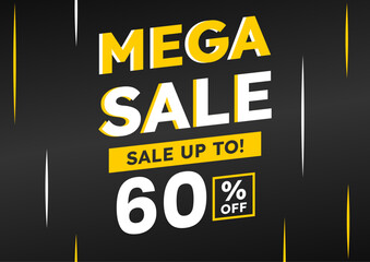 mega sale black banner. up to 60% off. Super Sale, special offer banner