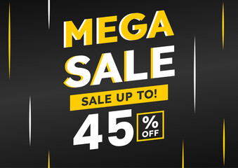 mega sale black banner. up to 45% off. Super Sale, special offer banner