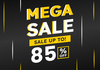 mega sale black banner. up to 85% off. Super Sale, special offer banner