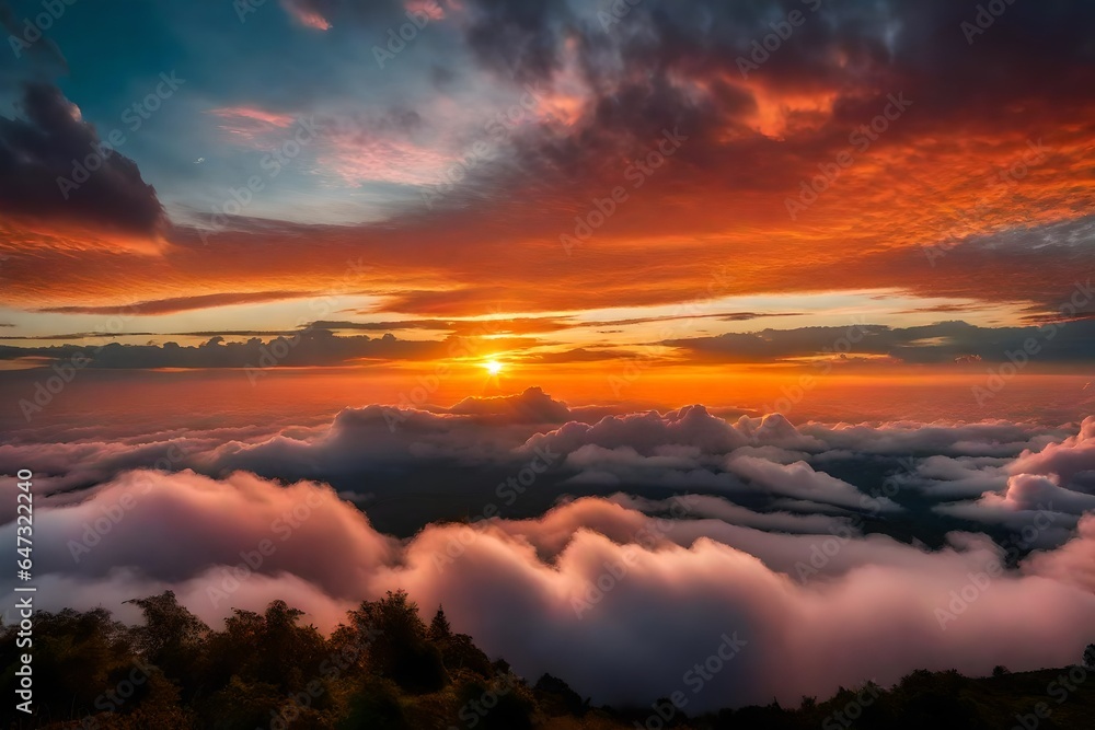 Poster a mesmerizing sunset sky adorned with a multitude of colors - ai generative