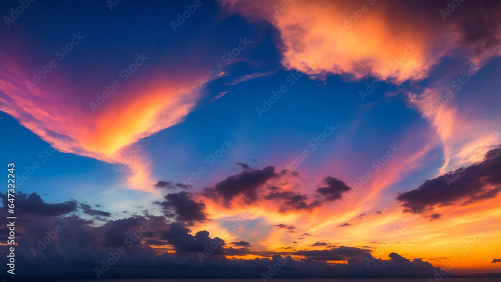 Poster a mesmerizing sunset sky adorned with a multitude of colors - ai generative
