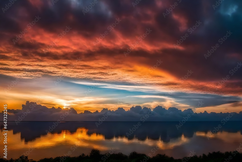 Poster a mesmerizing sunset sky adorned with a multitude of colors - ai generative