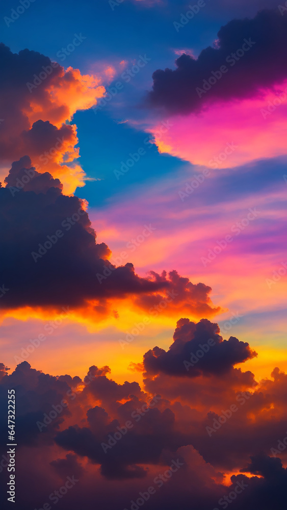 Poster a mesmerizing sunset sky adorned with a multitude of colors - ai generative