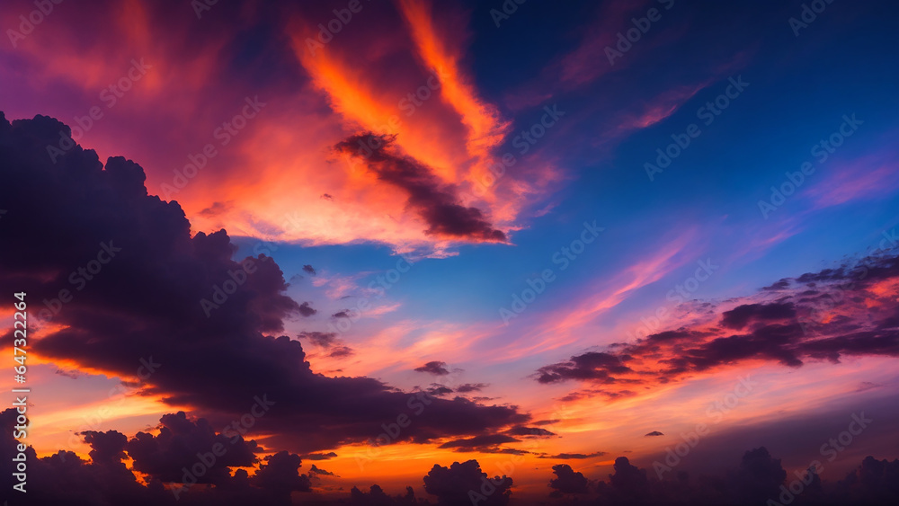 Poster a mesmerizing sunset sky adorned with a multitude of colors - ai generative