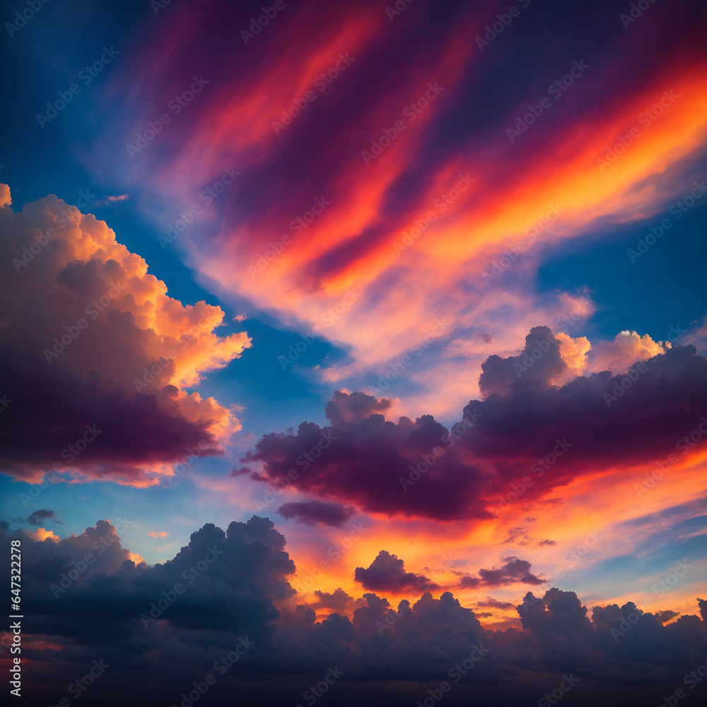 Poster a mesmerizing sunset sky adorned with a multitude of colors - ai generative