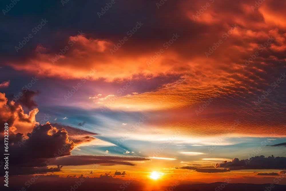 Poster a mesmerizing sunset sky adorned with a multitude of colors - ai generative