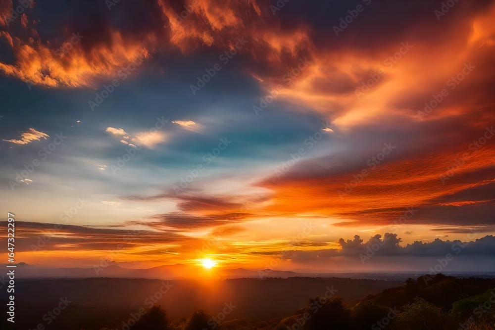 Poster a mesmerizing sunset sky adorned with a multitude of colors - ai generative