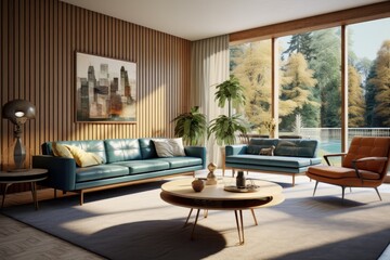 Mid century modern living room render