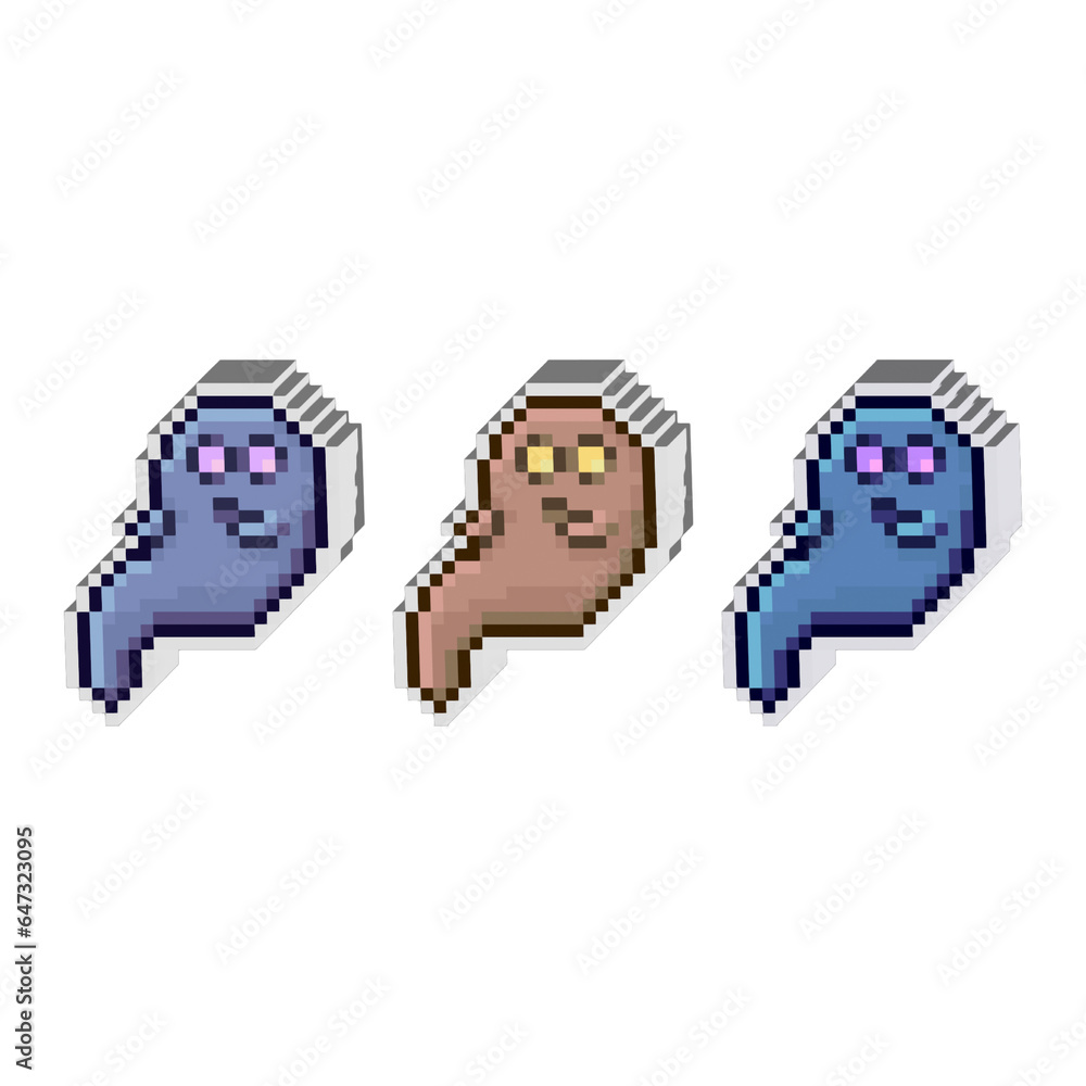 Poster isometric pixel art 3d of ghost halloween for items asset. simple 3d of halloween ghost on pixelated