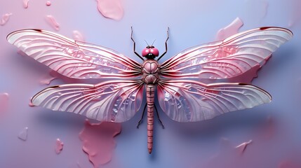 Fototapeta na wymiar a pink and white butterfly on a blue background with pink petals. generative ai