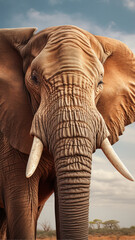Fototapeta na wymiar side view of african elephant, head only, with view of nose, compassionate eyes