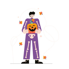 Cute Little Boy wearing Halloween party costume isolated on white. simple design of character vector illustration