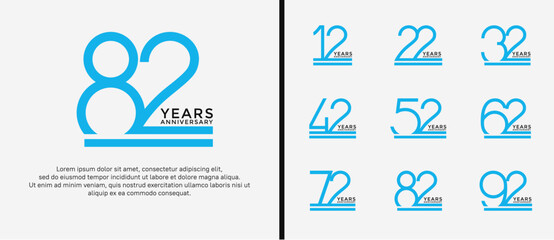 set of anniversary logo blue color on white background for celebration moment