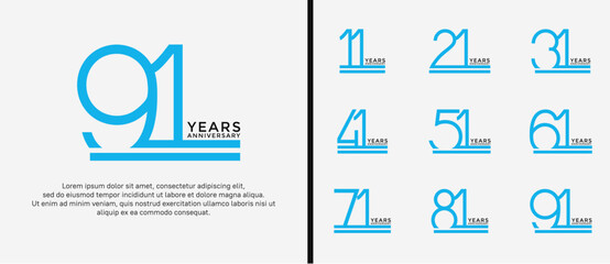 set of anniversary logo blue color on white background for celebration moment