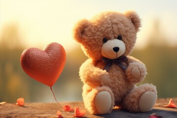 cute teddy holding love heart. Generative AI