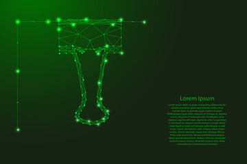 Paper clip on empty blank document from futuristic polygonal green lines and glowing stars for banner, poster, greeting card