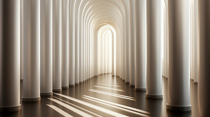 Architectural Harmony: A Long Room with Pillars, Light, and Tranquil Ambiance, Generative AI