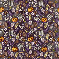 Cartoon funny Halloween seamless pattern
