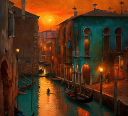 Gondola Venice Italy - Created with Generative AI Technology - obrazy, fototapety, plakaty