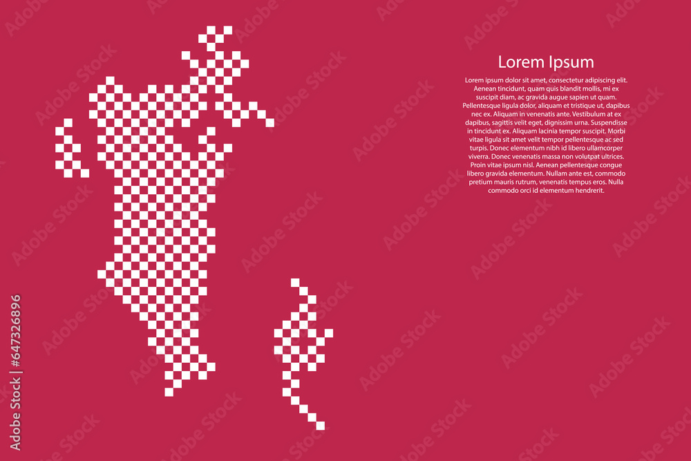 Poster bahrain map country from checkered white square grid pattern on red viva magenta background