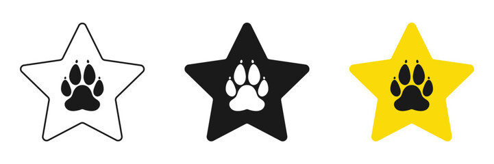 Star icon with dog paw print. Set of illustrations