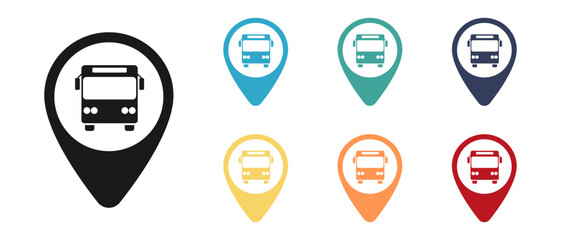 Bus, bus concept vector icons set. Mark on the map. Illustration