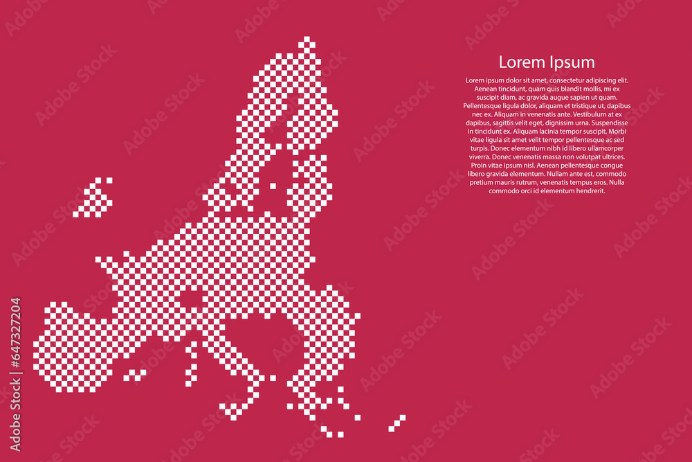 Poster european union countries map from checkered white square grid pattern on red viva magenta background