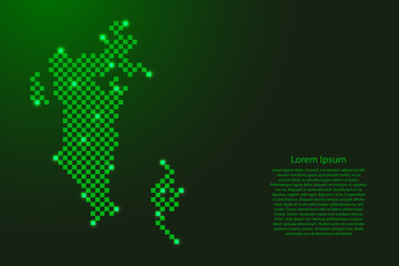 Bahrain map from futuristic green checkered square grid pattern and glowing stars for banner, poster, greeting card