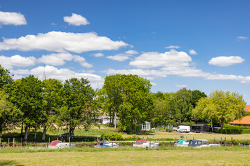 Happy walk along the Varde river in outside Varde city,Denmark, Europe