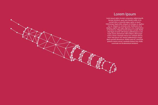 Trs minijack plug for analog audio signal transmission  from futuristic polygonal white lines on red viva magenta background