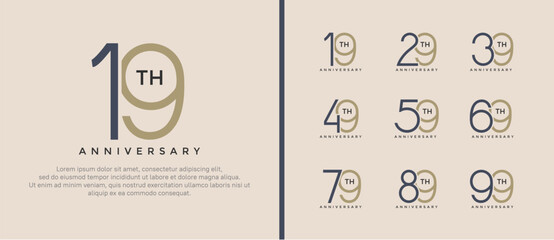 set of anniversary logo black and brown color on soft brown background for celebration moment