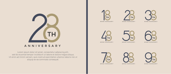 set of anniversary logo black and brown color on soft brown background for celebration moment