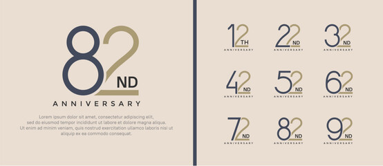 set of anniversary logo black and brown color on soft brown background for celebration moment