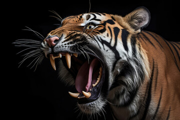 Sumatran tiger with open mouth - obrazy, fototapety, plakaty